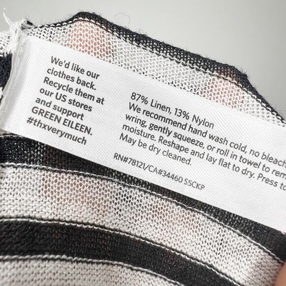 EILEEN FISHER Fine Italian Linen Striped Knit Muscle Tank Top Black White Size S - Picture 6 of 8